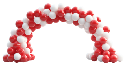 Festive Balloon Arch Decoration for Parties and Celebrations Featuring Red and White Colors isolated on transparent background	