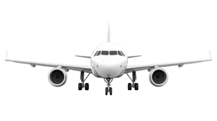 Front View of a Modern Airplane for Aviation and Travel Related Use isolated on transparent background	