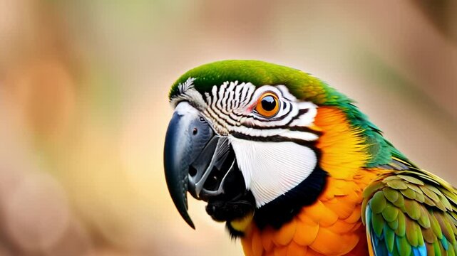 Blue and yellow macaw slowly turning head