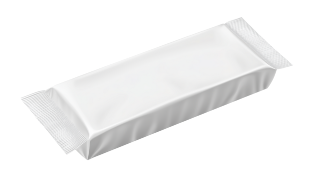 Minimalist White Snack Wrapper for Food Packaging mockup isolated on transparent background