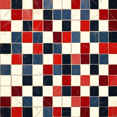 Fototapeta premium Checkerboard Pattern of Red, White, Blue, and Black Tiles