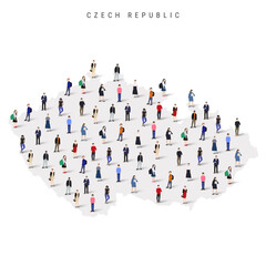 Czech Republic population map. Large group of realistic a diverse crowd of people figures in a shape of Czechia map. Flat vector illustration isolated on white.