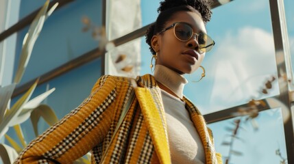 A fashion blogger showcasing seasonal outfits in a digital lookbook with interactive features, Fashion scene, Trendy style