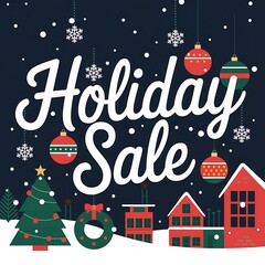 Festive Holiday Sale Announcement Winter Village Scene