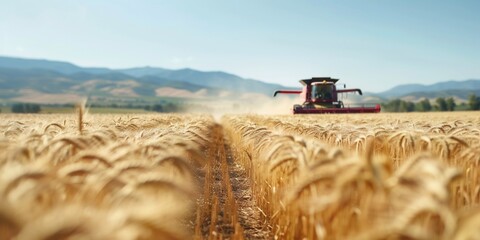 Combine harvester harvesting golden wheat field. (1)