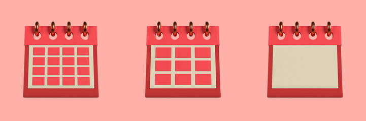 Set of Red Calendar Schedule Planner 3D Illustration