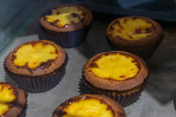 the irresistible allure of freshly baked egg tarts, their golden, flaky crusts perfectly crisp and their creamy custard filling gleaming under the light.