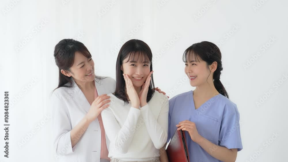 Aufkleber 看護師、女性、カウンセリング、医師、患者、医療、相談、看護、サポート、退院、診察、治療、安心、保険、メディカル、ヘルスケア、健康、病院、日本人、グループ、パートナー、支援、診療、白衣、科学、病気、婦人科、レディースクリニック、ビューティークリニック、整形、美容、BA、アドバイザー、ビューティ、クリニック、エステ、美肌、ボディケア、フェムテック、スキンケア、ナース、栄養士、セラピスト、カウンセラー、
