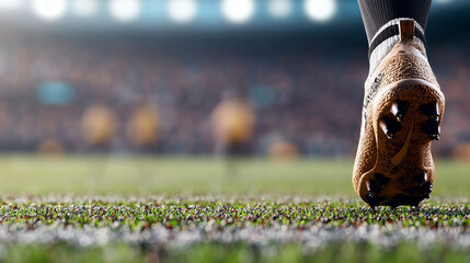 A player prepares to kick the ball on a vibrant soccer field during an intense match in the afternoon light