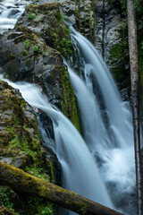 Three Branches of Sol Duc Falls Pour Over Mossy Cliffs