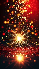 Sparkling burst of golden light against festive red background