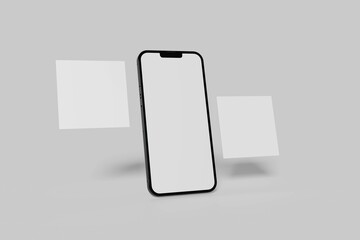 Social Media Square Posts With Smartphone. Mockup For Creative Design Showcase