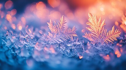 Cold Icy Shards, Mesmerizing Abstract Macro Scene of Icy Crystalline Texture with Selective Focus and Copy Space