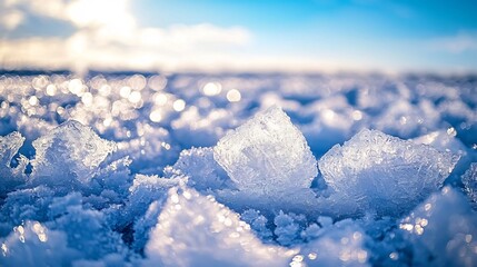 Cold Icy Shards, Shimmering Icy Shards Under Frosty Blue Winter Sky with Copy Space