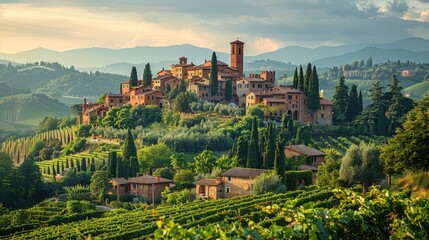 Tuscan Village nestled amongst rolling hills and vineyards