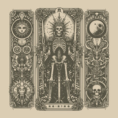 vintage styled skeleton warrior tarot