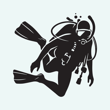 recommend clip art: scuba diver man vector, scuba diver man silhouette vector icon black and white full body