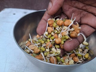 Sprouted grams and mung beans are nutrient-rich, crunchy legumes high in protein, fiber, vitamins, and antioxidants, ideal for healthy salads