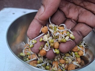 Sprouted grams and mung beans are nutrient-rich, crunchy legumes high in protein, fiber, vitamins, and antioxidants, ideal for healthy salads