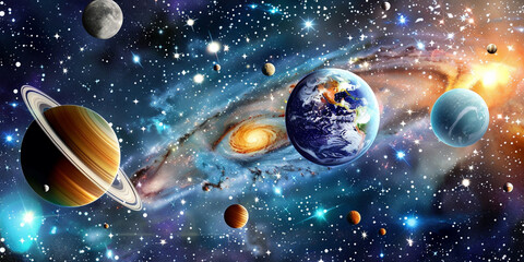 Space scene with stars in the galaxy Panorama Universe filled with stars nebula 