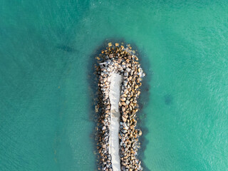 Break wall topdown aerial view at Swansea Heads NSW Australia