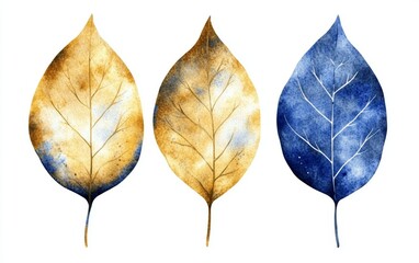 Obraz premium Three leaves with a blue leaf in the middle