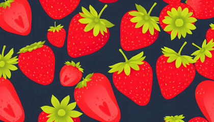 Horizontal pattern from ripe fresh strawberry, vector style