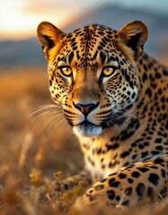 Close-up young leopard portrait