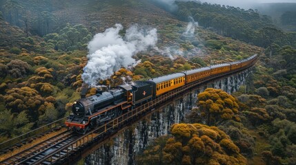 Steam Train Journey Through Lush Green Mountains
