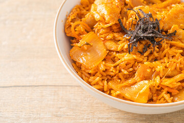 kimchi fried rice with pork sliced