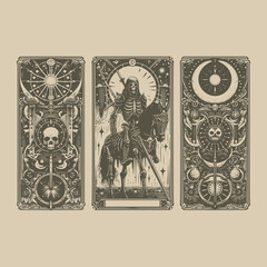 skeleton warrior tarot card with armor