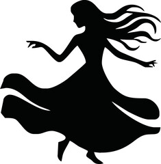 Girl Dancing Pose Silhouette Isolated on White Background