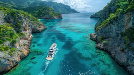 Luxury Yacht Navigates Through Turquoise Waters