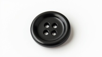 Detailed Realistic Black Sewing Button Isolated on White Background