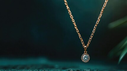 Fototapeta premium Elegant Gold Necklace with Sparkling Diamond Pendant on a Dark Background Showcasing Fine Jewelry and Luxury Accessories for Fashion Enthusiasts