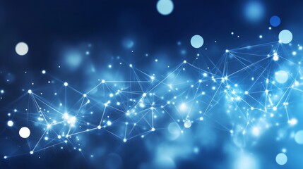 Fototapeta premium Abstract Network Connections: A mesmerizing digital abstract with a network of glowing lines and points on a deep blue background. This evocative image symbolizes connectivity, data flow.