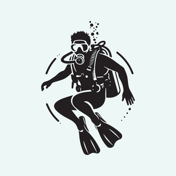 recommend clip art: scuba diver man vector, scuba diver man silhouette vector icon black and white full body