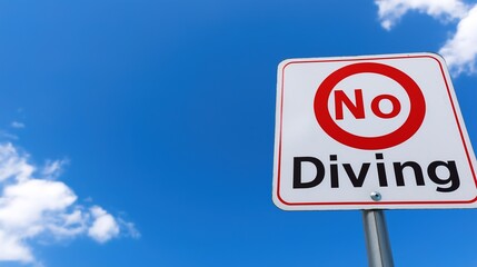 Swimming pool warning sign placed near the edge of a pool, emphasizing safety and caution for swimmers, ensuring a secure aquatic environment.