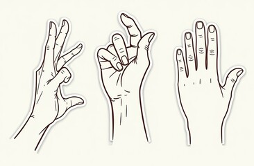 Vector line simple illustrations, hands and gesture in outline style, sticker gesture, print and poster design, like geatures