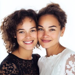 Portrait of Two Smiling Sisters with Curly Hair