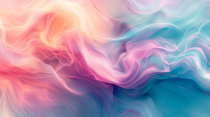 Obraz premium Abstract Fluid Art Design with Swirling Pastel Colors in Soft Pinks, Blues, and Greens, Featuring Organic Shapes and Light Gradient for Text Overlay
