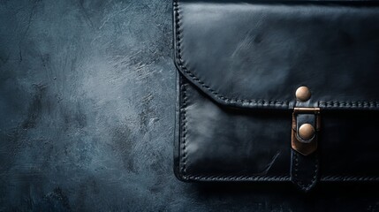 A sleek black leather pouch resting on a textured surface, ideal for storing documents or gadgets.