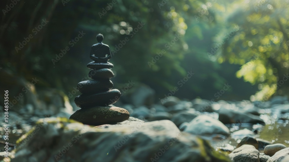 Aufkleber a person practicing mindfulness and meditation in a serene natural setting, symbolizing balance and 