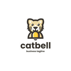 cheerful cat bell logo vector