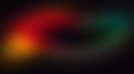 Abstract glowing color flow grainy background. Dark black orange red green color wave noisy shaped, vibrant and bright colors, noise texture backdrop design