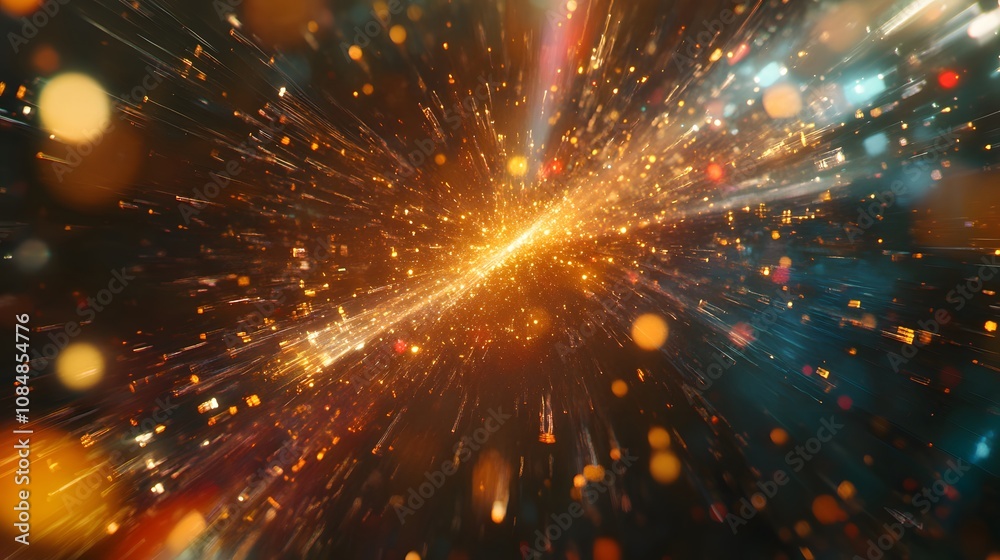 Poster An abstract digital universe of interconnected points, forming a conceptual, hyper-futuristic view of space and time. 4k resolution, cinematic scene