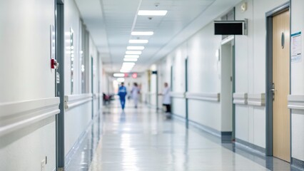 Fototapeta premium A Sterile and Calm Hospital Corridor with Blurred Medical Personnel