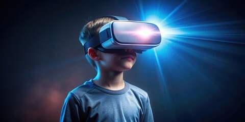 A young boy explores immersive digital worlds through a virtual reality headset, experiencing breathtaking visuals and innovative technology.