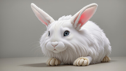 Obraz premium A white rabbit sits in a misty forest, surrounded by white flowers