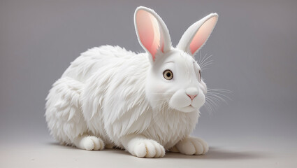 Fototapeta premium A white rabbit sits in a misty forest, surrounded by white flowers